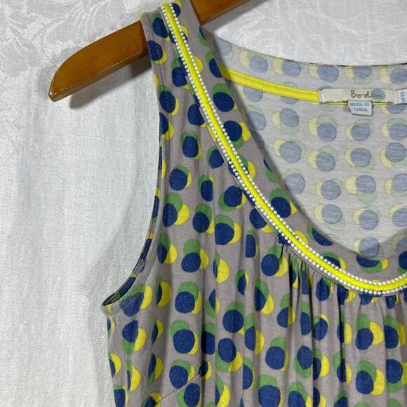 Boden Dress 6 LONG Gray Navy Green Dots Tank Jersey Sundress Mod Casual - Picture 3 of 10